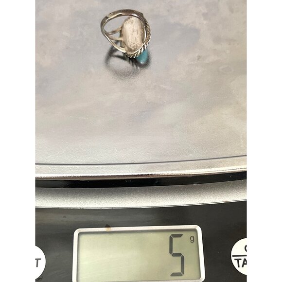 Navajo Silver Turquoise Oval Ring Twisted Rope Native American Size 7 Vintage - Picture 7 of 8